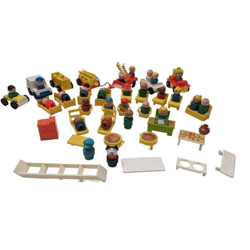 Vintage Fisher Price Little People Figures Vehicles‎ Mixed Wood Plastic Lot